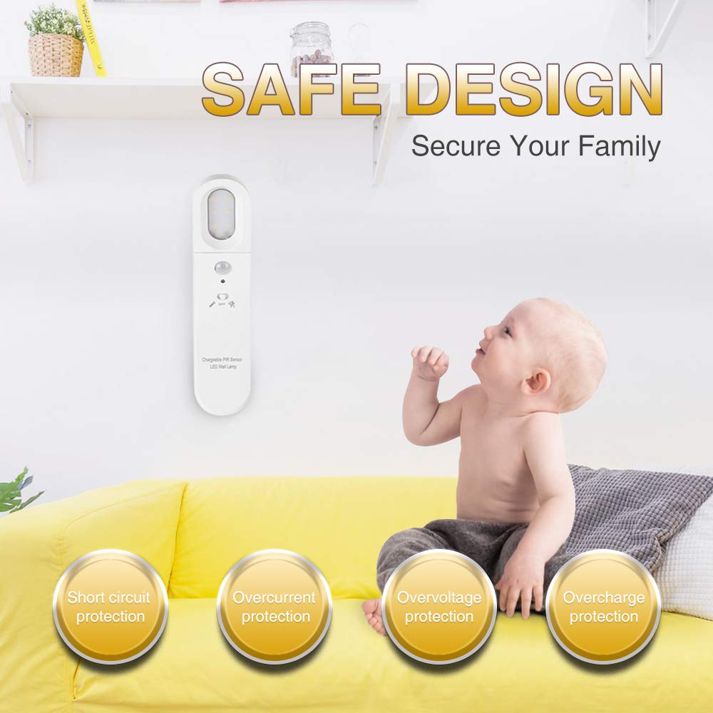 Neporal Under-Cabinet Light Rechargeable with PIR Sensor LED Motion Sensor Light Indoor 1800mAh Night Light with Dusk to Dawn Photocell Sensor for Cupborad Kitchen Stairway Bedroom