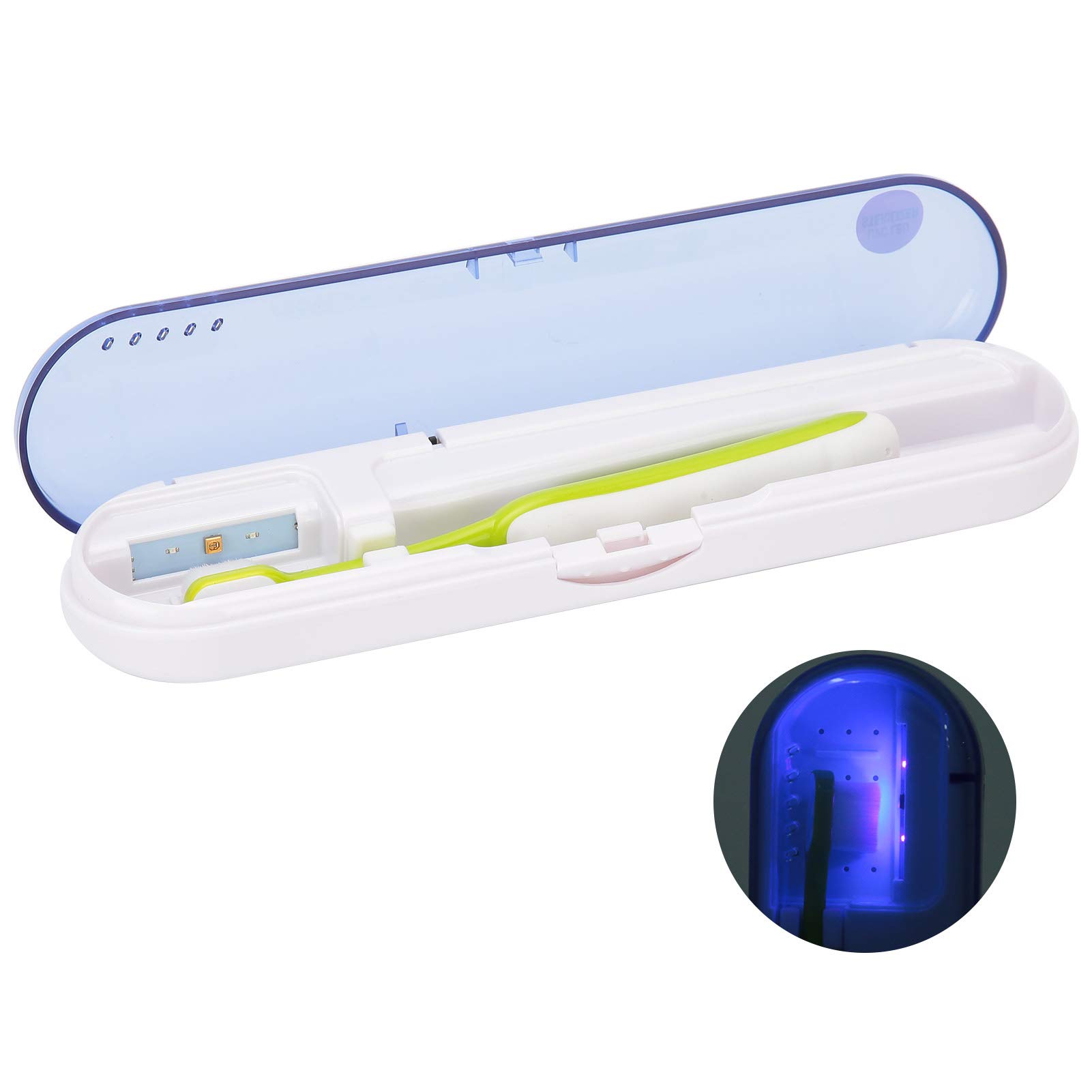 Electric Toothbrush Holder, Toothbrush Sanitizer Case UV LED Toothbrush Holder Cleaner, Portable Ultraviolet Toothpaste Cleaner UV Sterilizer Box for Travel Business Trip(Blue Purple)