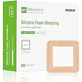 NeuHeils Silicone Foam Dressing with Gentle Border 3''x3'', 20 Packs for Bed Sore Leg Ulcer, High Absorbency Waterproof Silicone Wound Bandage
