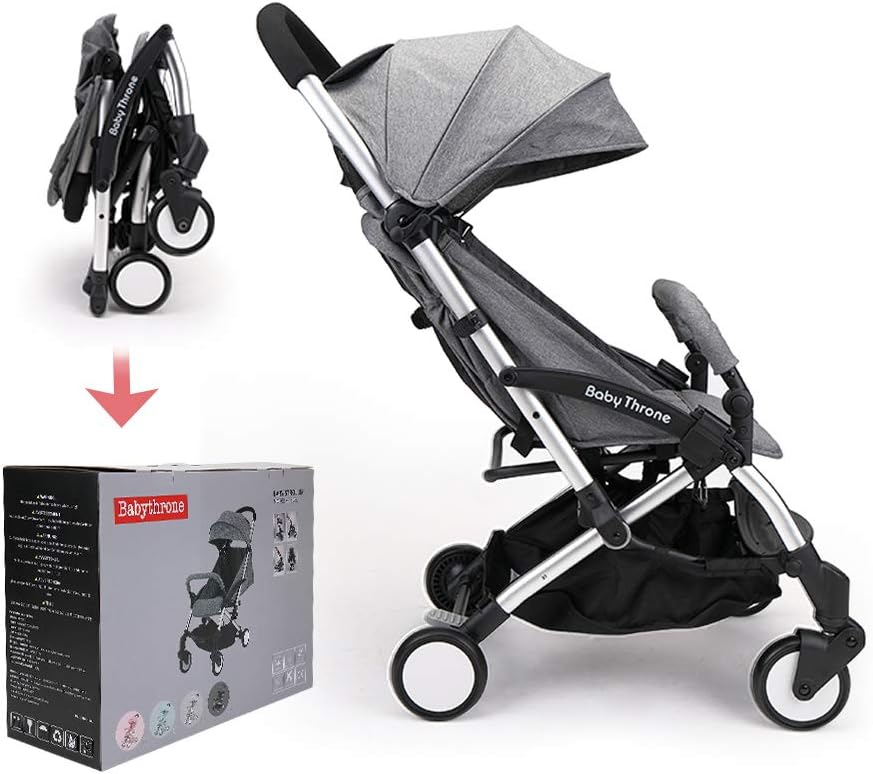 Babythrone Pushchairs Stroller Light Prams Compact Stroller Travel Stroller Foldable Stroller Safe and Comfortable(Grey)