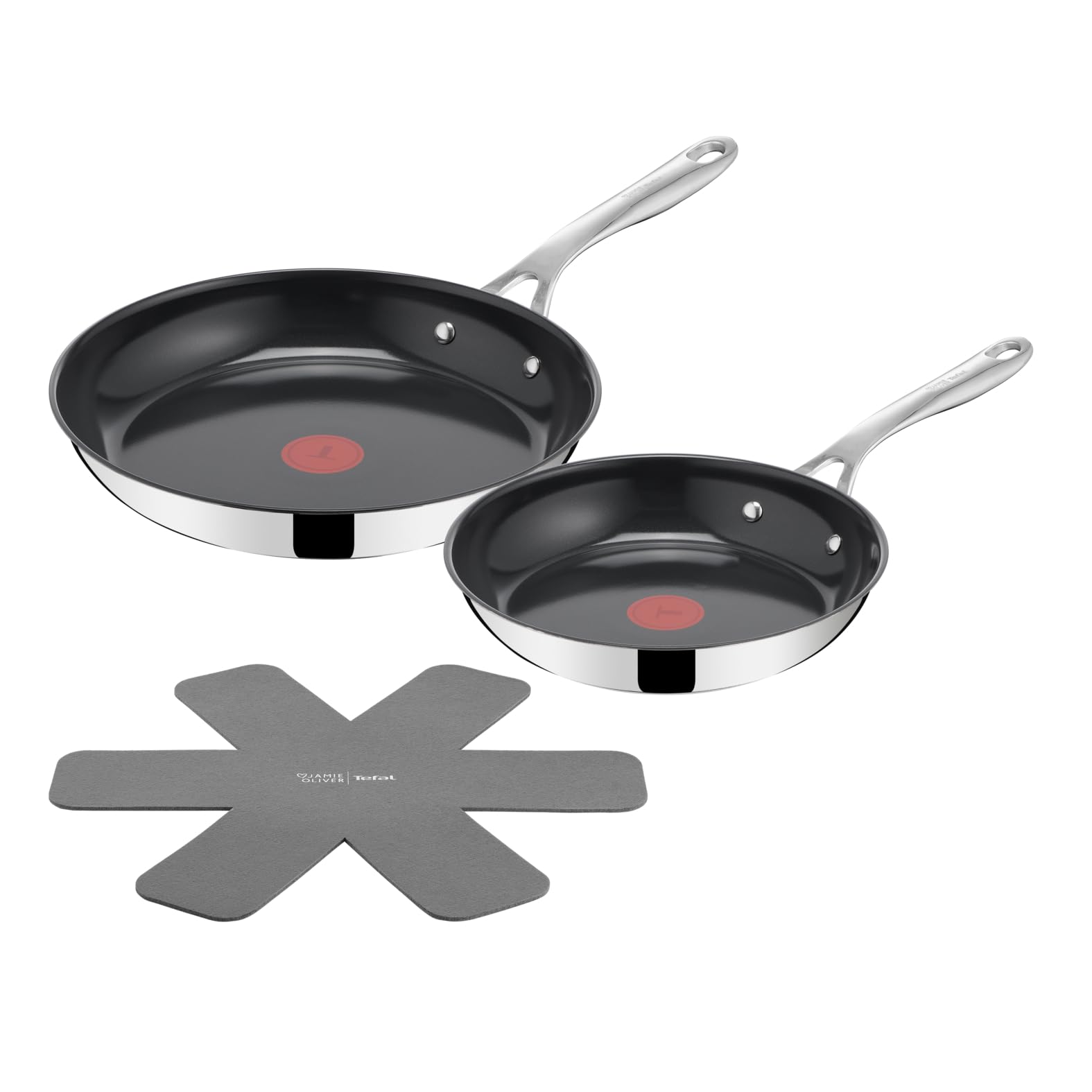 Jamie Oliver by TEFAL Direct Cook Bratpfannen-Set, 2-tlg. 24/28 cm, inkl. Pfannenschoner, antihaftbeschichtete Keramikoberfläche, Thermo-Signal, für alle Herdarten, H880S334