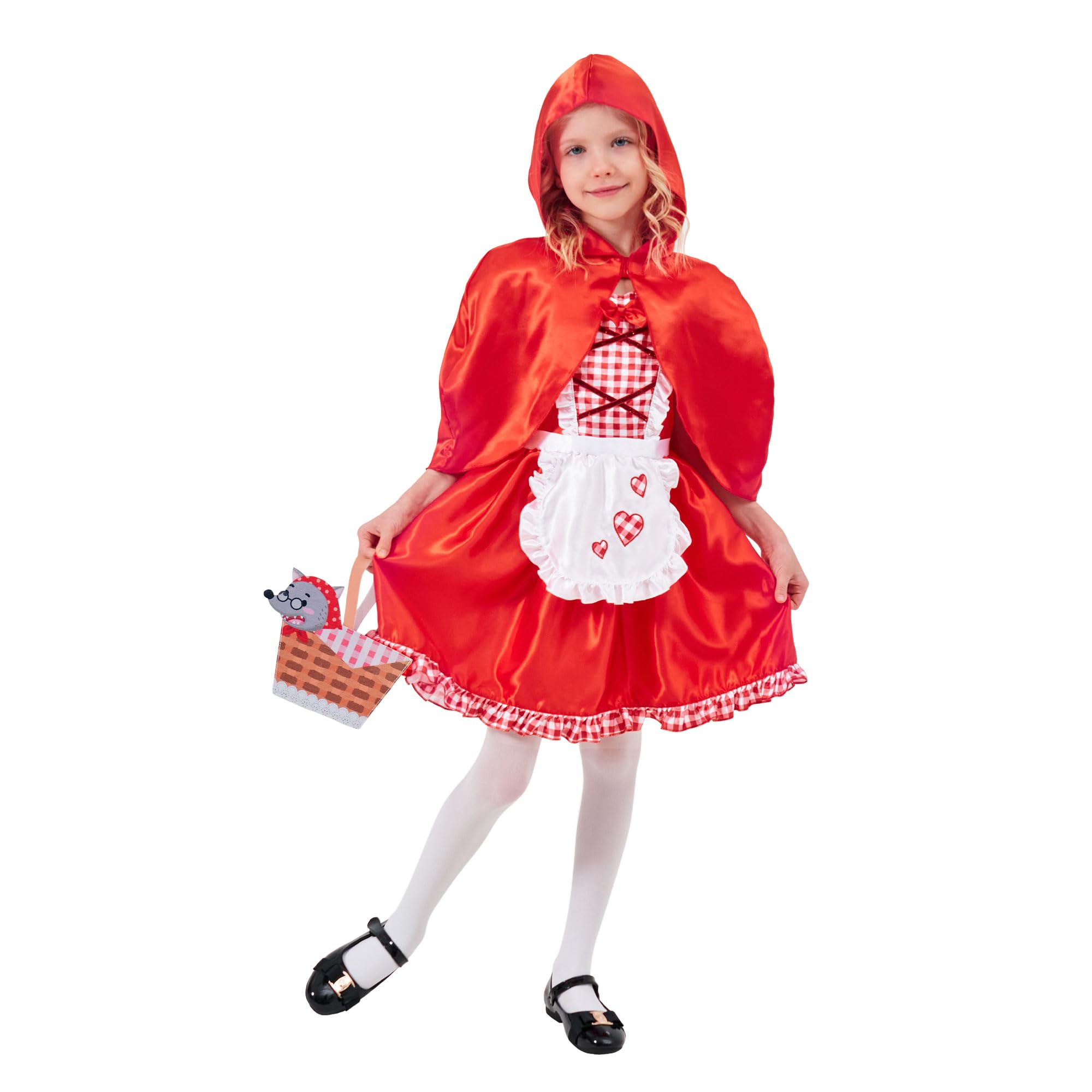 CosExpress World Book Day Costumes for Girls - 3Pcs Little Red Riding Hood Costume Kids Girls World Book Day Costumes for Kids Fancy Dress Book Character Costumes for World Book Week