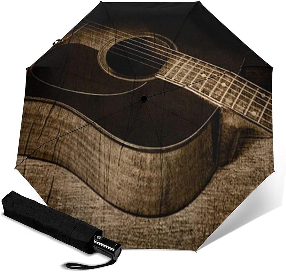 Acoustic Guitar Musical Automatic TriFold Umbrella Auto