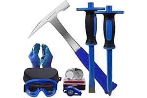 A peerless shovel 8 PCS Geology Rock Pick Equipment Kit,21oz Hammer and 2 Rock Digging chisels with Protective Caps,Digging Chisel Set,Gold mining and exploration equipment(blue)