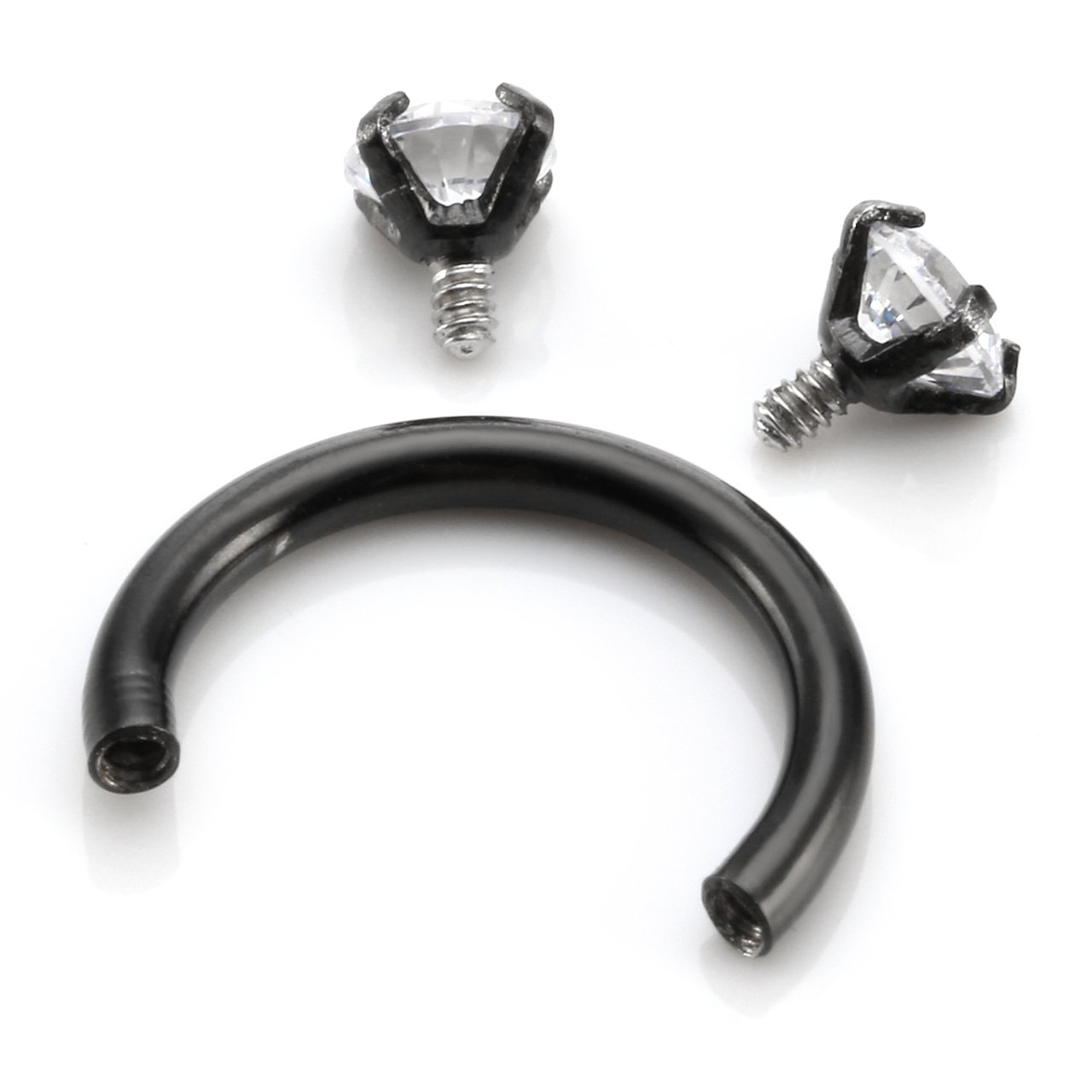 Zysta Black Ear Piercing Set Stainless Steel Tragus Helix Cartilage Nose Septum Industrial Studs Barbell Horseshoe Hoop Ring Cubic Zirconia