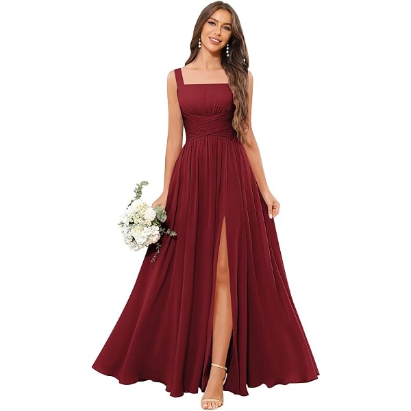 Lorder Queen Lorderqueen Women's Long Bridesmaid Dress One Shoulder Chiffon  Formal Prom Gowns Size 2 Burgundy at Amazon Women's Clothing store