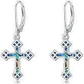 Cross Earrings 925 Sterling Silver Good Luck Cross Turquoise Dangle Drop Earring Gifts for Women Mom