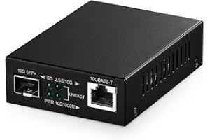 Binardat 10G Fiber Media Converter, 2 Port 10 Gigabit Ethernet Switch, 10GBASE-TX/RJ45 & 10GBASE-X/SFP+ Ports, Fanless Metal 