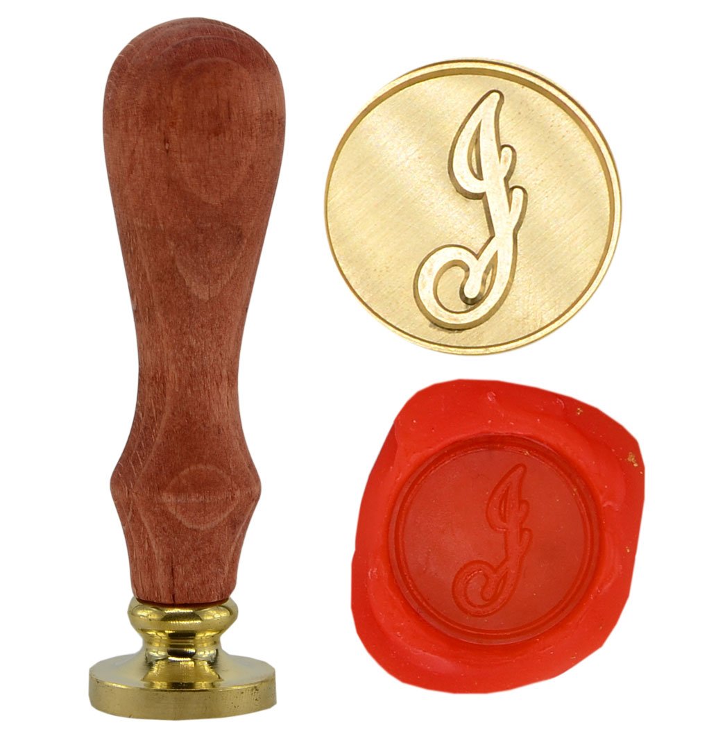 SYAYA Retro Brass Head Wooden Handle 26 Letters A-Z Alphabet Letter Initial Wax Classic Sealing Wax Seal Stamp GZ4 (J)