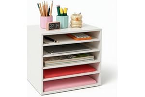 EMERIT Paper Organzier Wood Desktop Organizer Storage Letter Tray File Sorter with Adjustable Shelves for Home Office