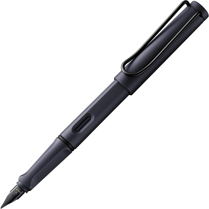 LAMY Safari Steel Black Fountain Pen with Ergonomic Grip M Nib & T 10 Blue