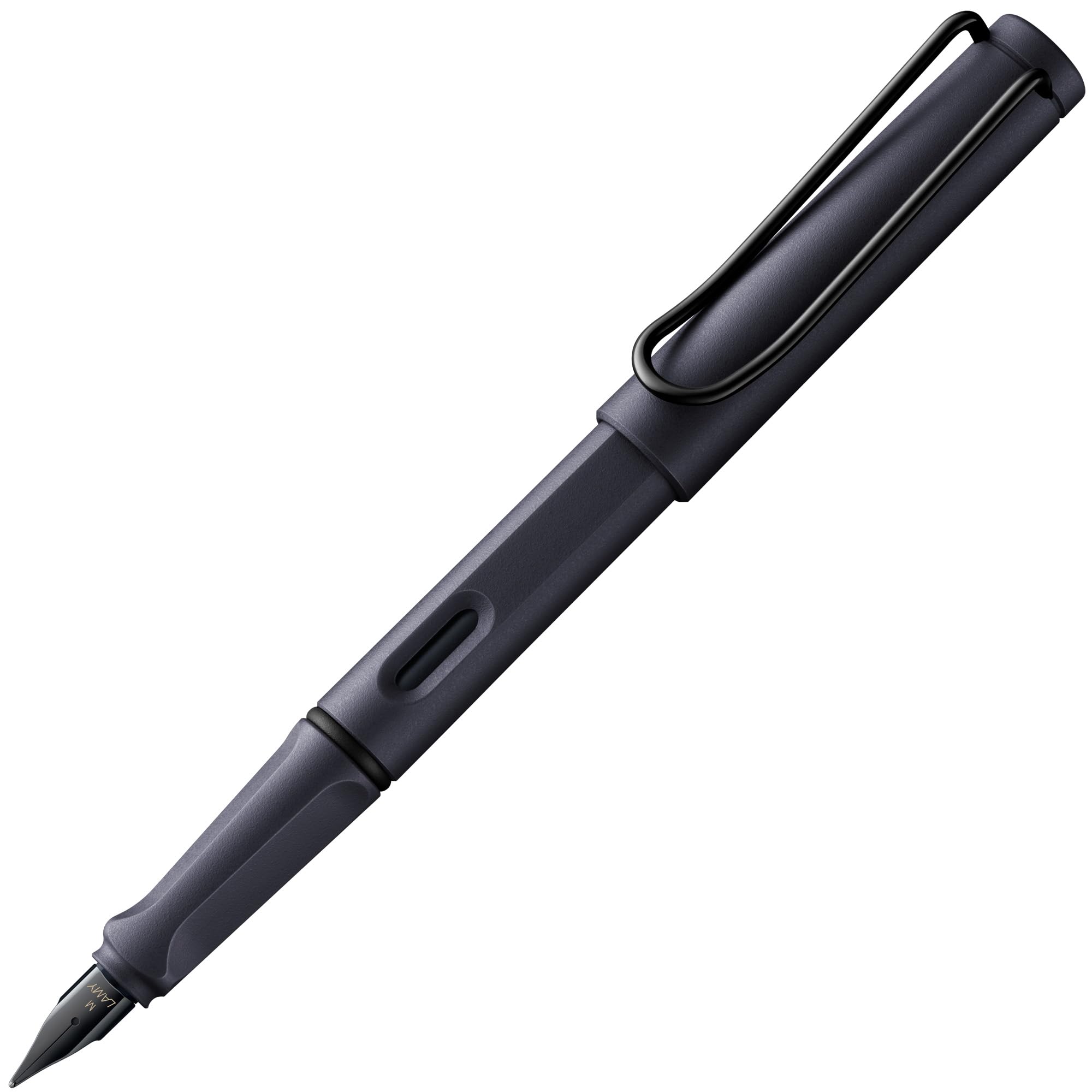 LAMY safari steel black - Fountain Pen with ergonomic grip & polished steel nib in size M - ideal for any Writing & Calligraphy - including LAMY T 10 blue cartridge - Right-Handed