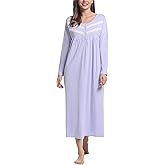 Joyaria Women's Warm Thick Long Nightgown - 100% Cotton Double Brushed Sleepwear,Long Sleeve Henley Sleep Dress