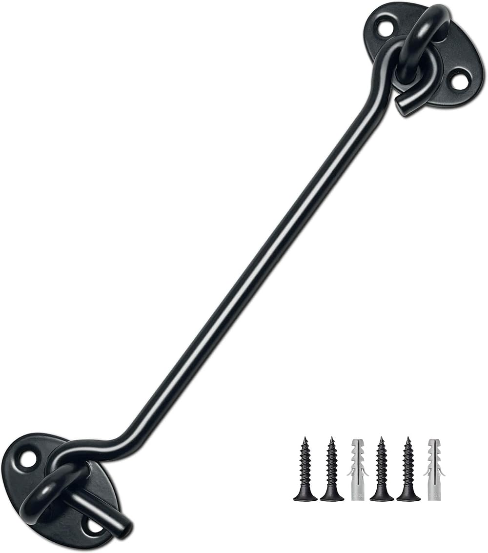 TOPYWMSP Hook and Eye Latch 8 Inch Black Stainless Steel Cabin Door Gate Window