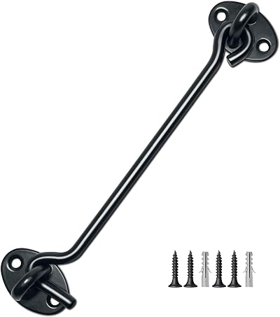 TOPYWMSP Hook and Eye Latch 8 Inch Black Stainless Steel Cabin Door Gate Window