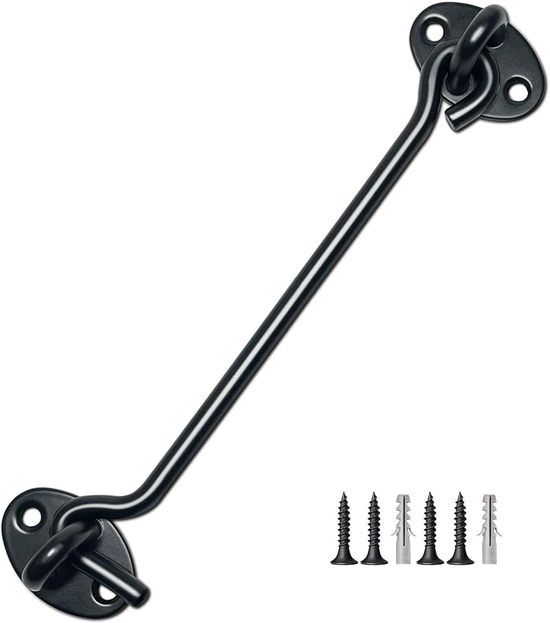 TOPYWMSP Hook and Eye Latch 8 Inch Black Stainless Steel Cabin Door Gate Window