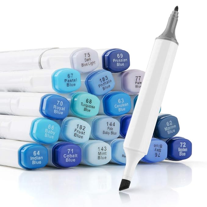 20 Farben Dual Tips Stifte Kunst Skizze Twin Marker Textmarker Touch Marker Set - Blau 20 Set