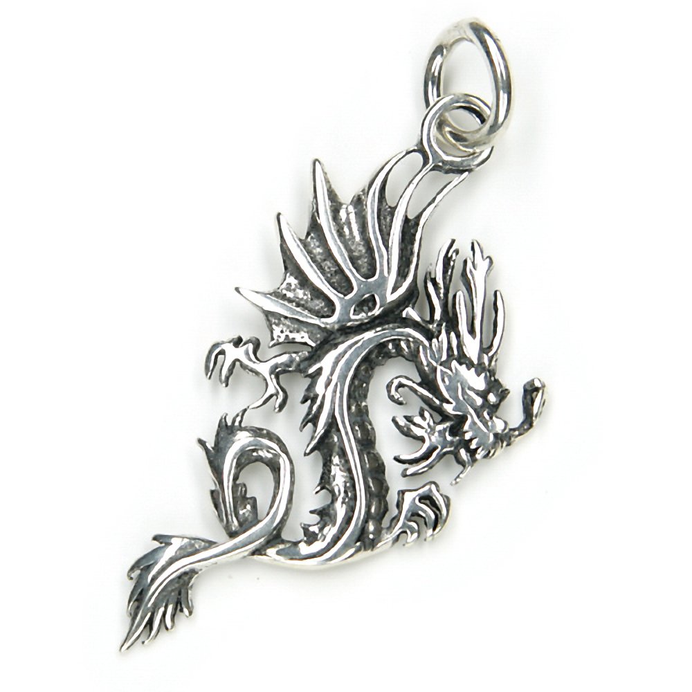 NKlaus Pendant Dragon Filigree 925 Silver 4cm Oxidised Amulet Pendant 7902
