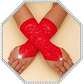 Latious Lace Fingerless White Short Bride Wedding Gloves - Floral Bridal for Women