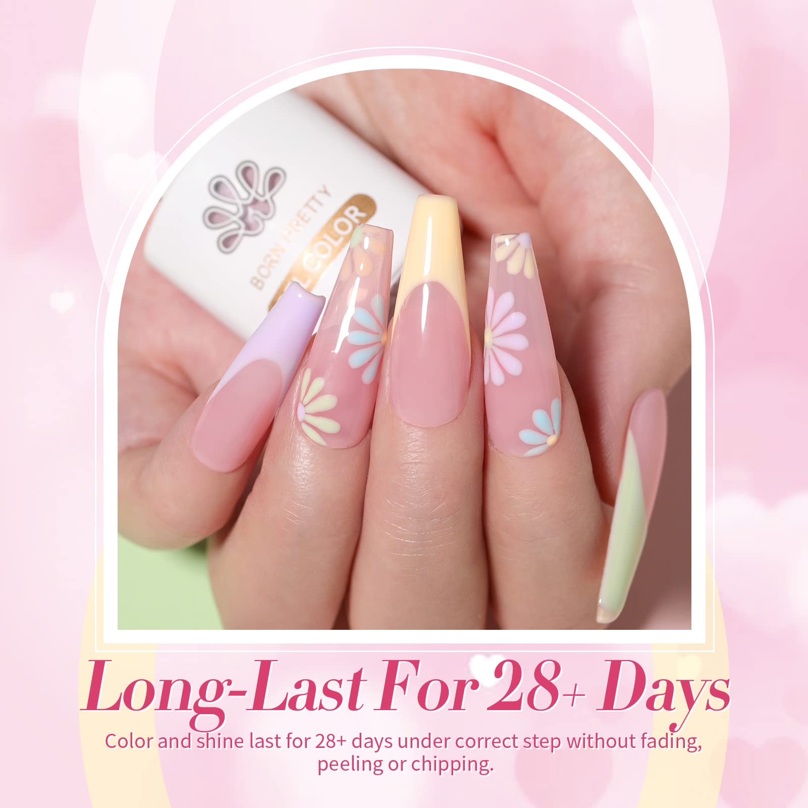 Born Pretty Pastel Gel Nail Polish Set Spring Summer Gel Polish Macaron Candy Sweet Color Gel Polish Easter Soft Pink Yellow Purple Blue Green Colors Collection Nail Art Gift Box 7ML 6PCS - Image 3