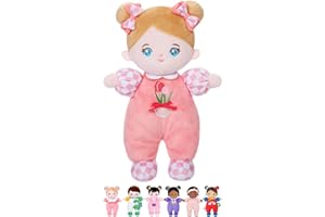 OUOZZZ Soft Baby Doll for 1+ Year Old Girl Gifts - Toys for 1+ Year Old Girl Birthday Christmas Plush Gifts for Toddler Adorable First Doll Tulip Pink 10"
