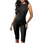 Milumia Women's Boat Neck Sleeveless Jumpsuit Sexy Yoga Workout Backless Skinny Bermuda Rompers