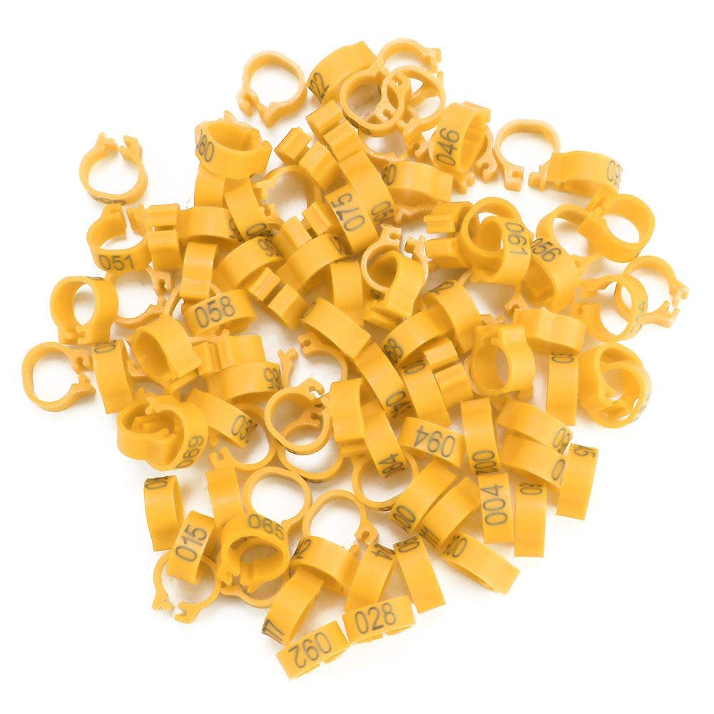 Pssopp Bird Leg Rings 8 mm Bird Leg Clip Rings Plastic Pigeon Leg Bands Numbered Leg Rings for Pigeon Parrot Chicks Duck (Yellow)
