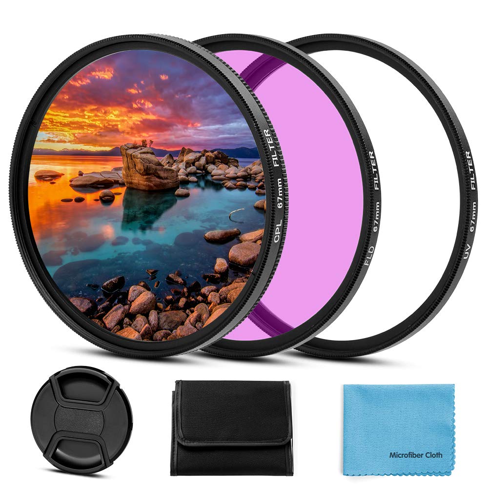 Fotover 55mm Universal UV CPL FLD Filter Set UV protection Filter Circular Polarizing Filter Kit with Centre Pinch Lens cap for Canon Nikon Sony Pentax Olympus Fuji Camera