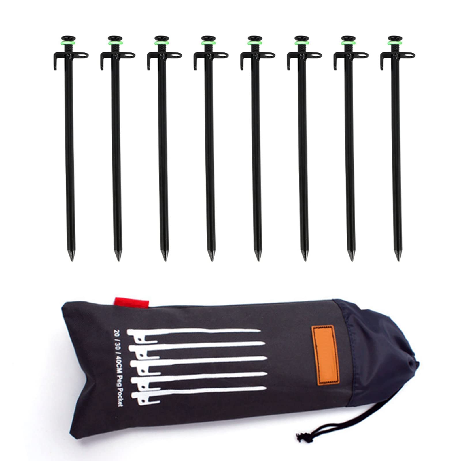 Tent Pile,Luminous Ring Storage Bag(8 Pieces) Sturdy Heavy Steel Tent Pile Ground Nail Metal Pile, Suitable for Outdoor Mountain Camping and Hiking (20cm)