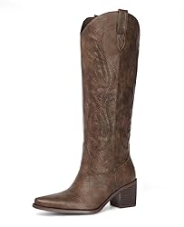 Pasuot Brown Cowboy Boots for Women - Wide Calf