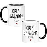 Maustic Great Grandparents Gifts, Great Grandpa Grandma Est 2026 Mugs, Christmas Gifts for Grandma Grandpa, Pregnancy Announcement for Grandparents, Gift for New Grandparent, 11 Oz