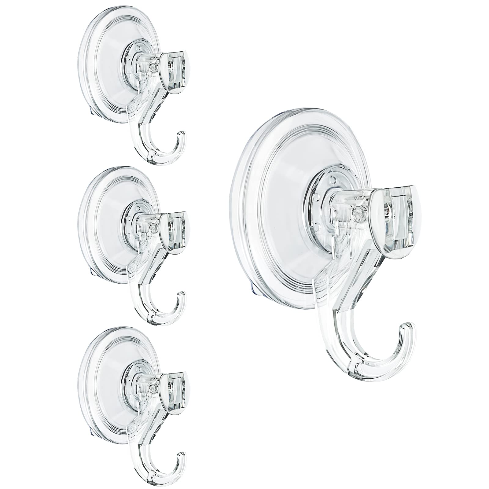 WOVTE Suction Hooks, 4 Packs Powerful Push and Lock Vacuum Multi-Purpose Suction Hanger Heavy Duty Max Holding 3KG for Bathroom,Kitchen Hanging Suction
