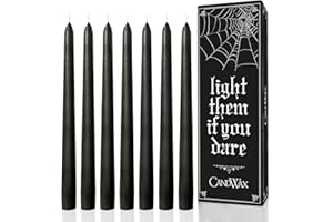 CANDWAX 10 inch Taper Candles Set of 12 - Unscented Black Tapered Candle Sticks - Perfect for Halloween Decoration
