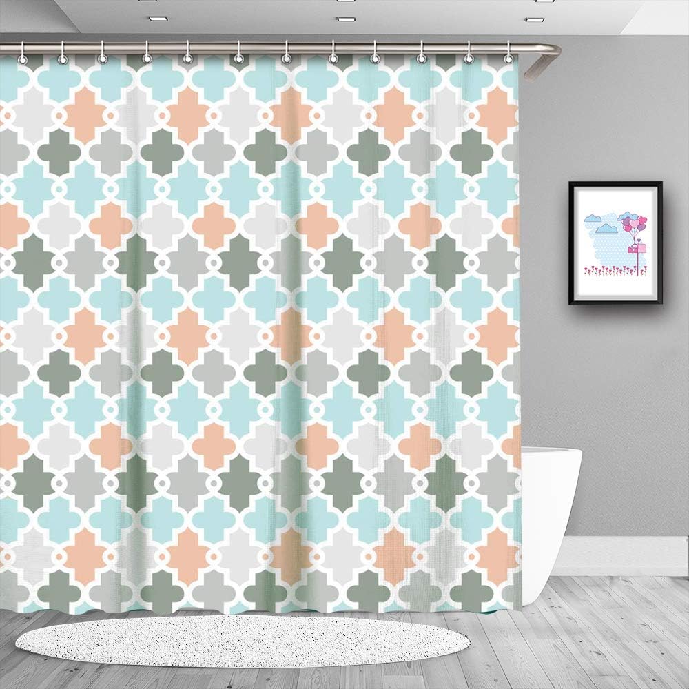 True Holiday Geometric Shower Curtain Set with 12 Hooks Decorative Shower Curtain Thick Fabric Bathroom Curtain 72 X 72 Inches