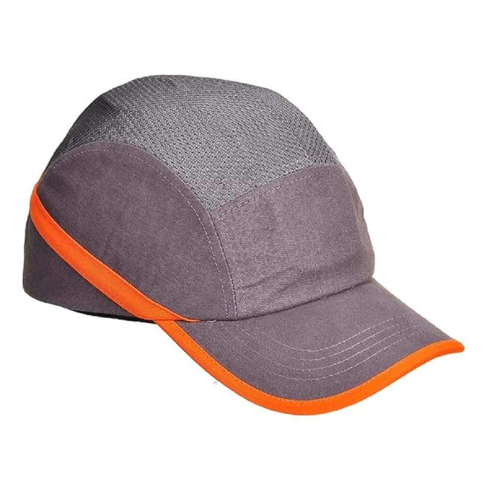 Portwest PW69 Vented Safety Bump Cap with Long Peak - Adjustable Breathable Workwear Baseball Hat, Grey