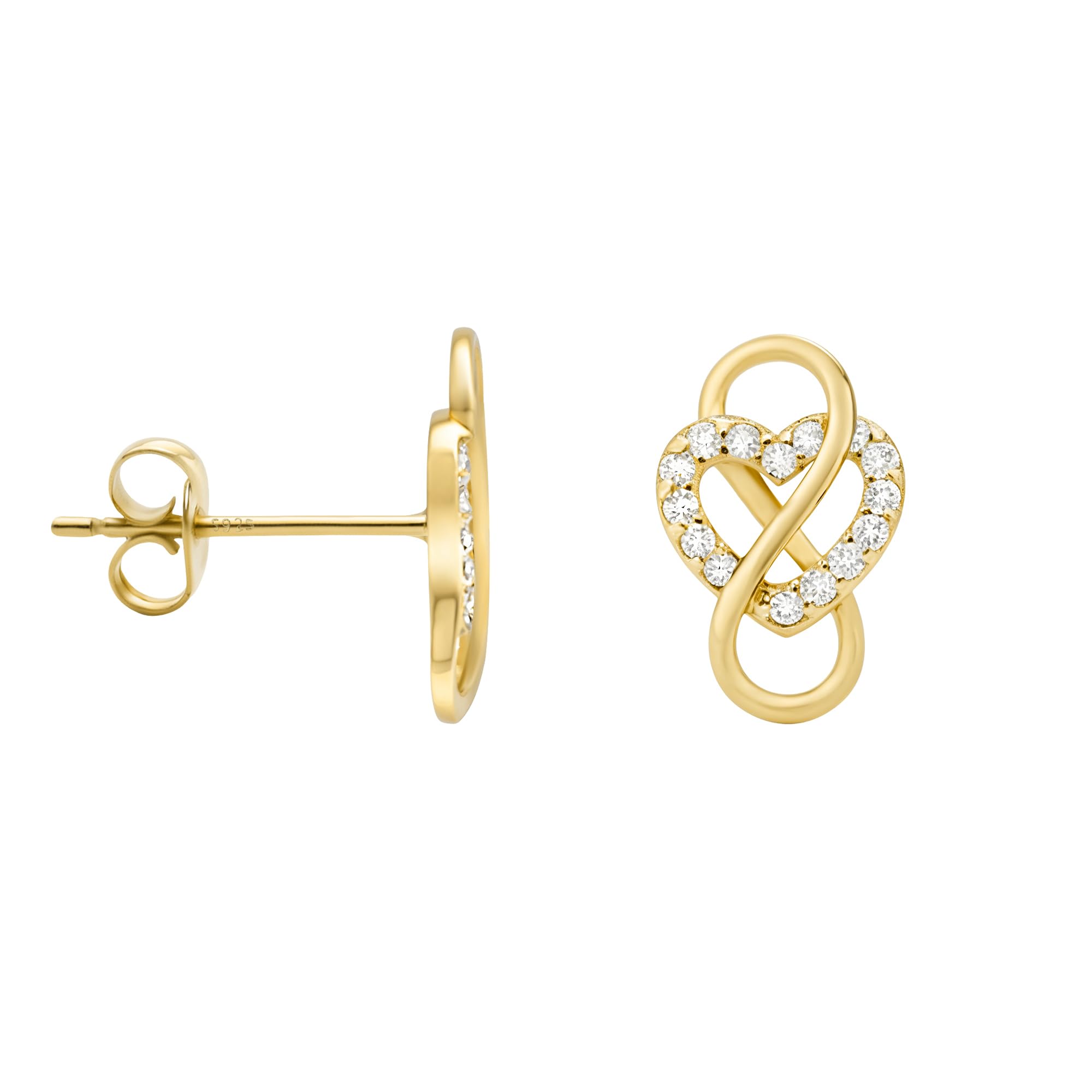 SOFIA MILANI - Women's Earrings 925 Silver - Gold Plated & with Zirconia Stone - Heart Infinity Stud Earring - 20910