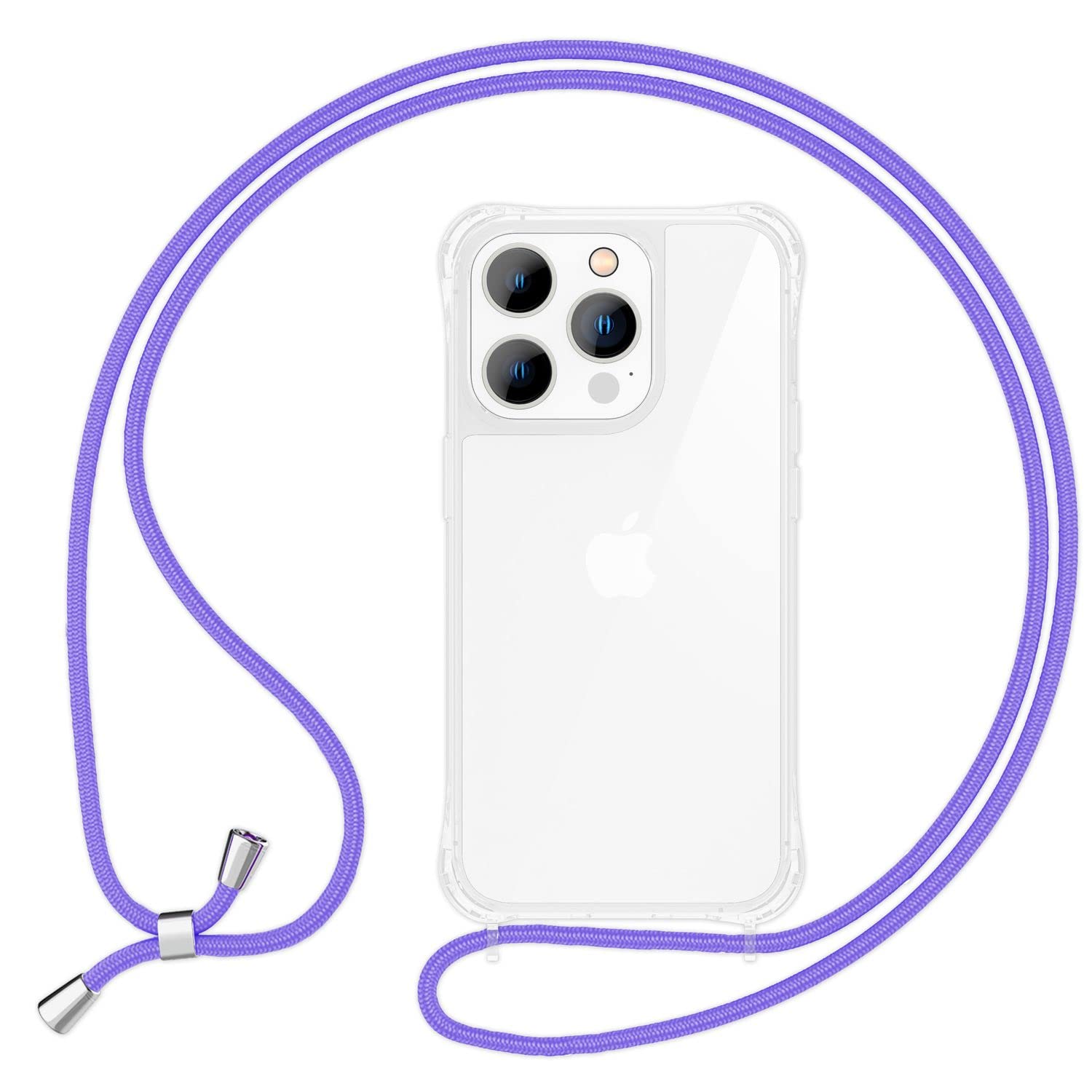 NALIA Necklace Case for iPhone 14 Pro Max - Transparent Hybrid Cover & Strap - HANGIT PRO (Anti-Yellow Back & Adjustable) - German Brand, Color:Purple