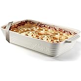 Casserole Dishes for Oven,9x13 Ceramic Baking Dish,4.2 Quarts Large Lasagna Pan with Handles Deep and Large Capacity,Durable Bakeware for Lasagna, Home Decor, Wedding Gift, White