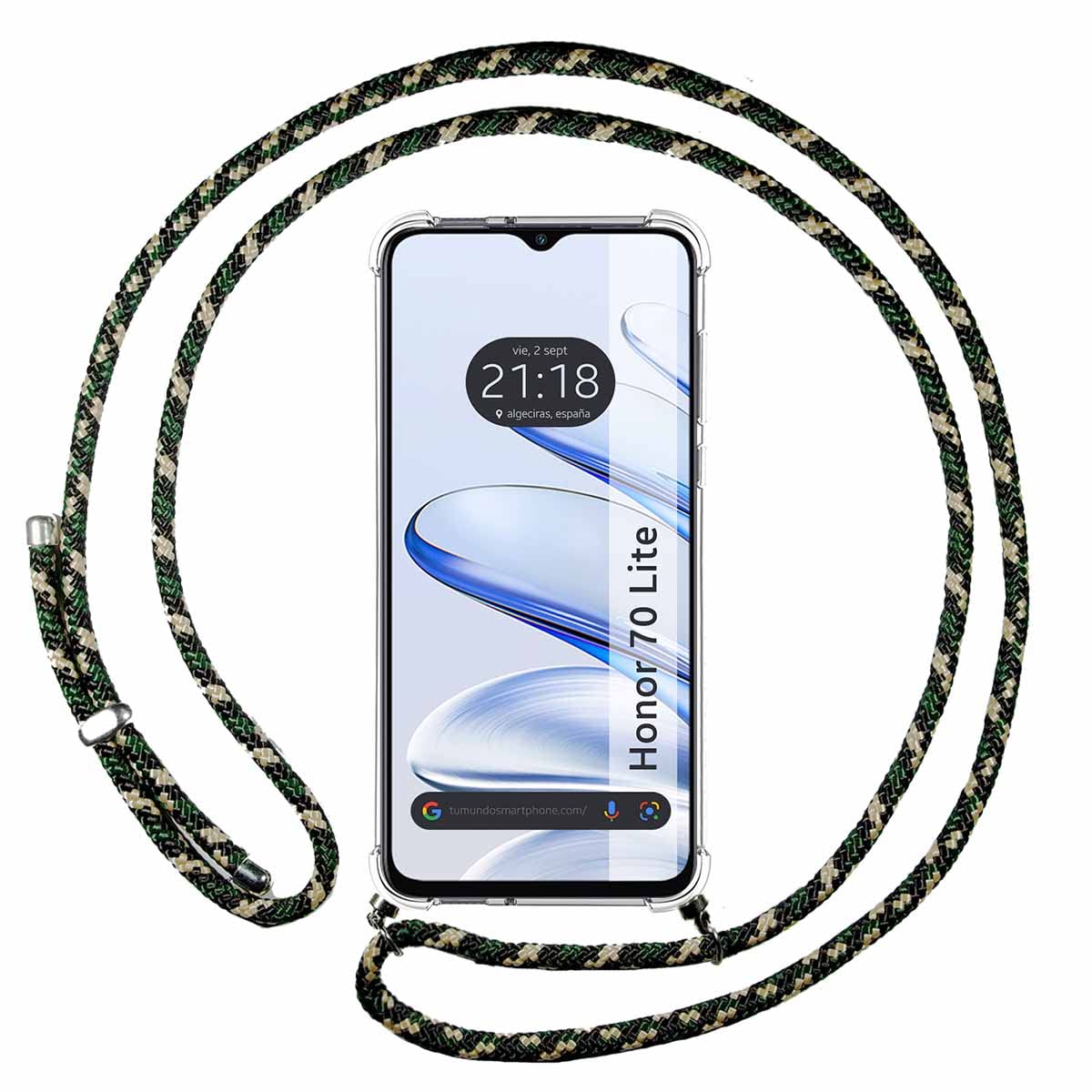 Transparent Pendant Case for Huawei Honor 70 Lite 5G with Lanyard Green/Golden