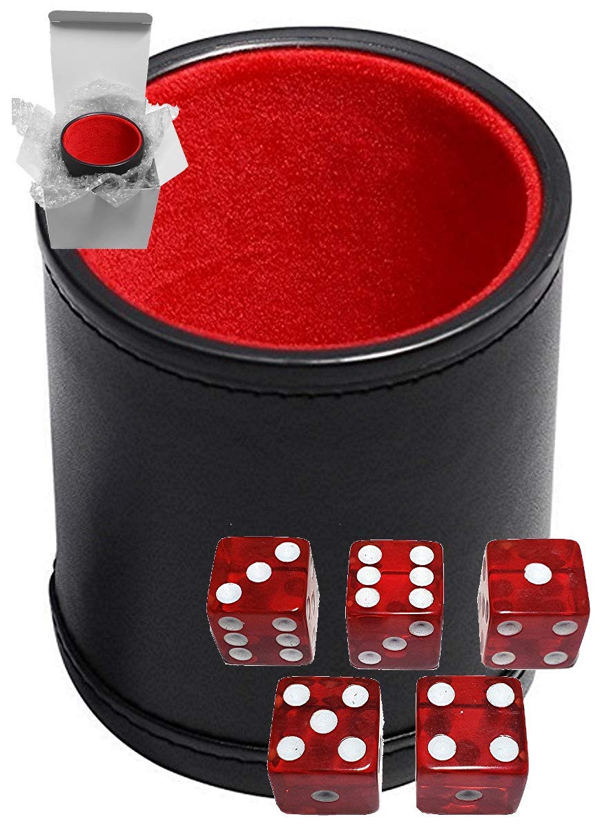 Set of 16mm Transparent Squared Corners Dice and Black PU Leather Dice Cup Plush Velvet Lined - Gift Boxed (Red, Red Lining Cup) — image 1