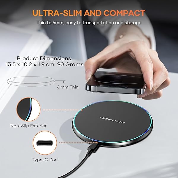 WIRELESS CHARGER COMPATIBLE WITH IPHONE 16 15 14 13 12 11 PRO MAX/MINI/PLUS/XR/X/8, 15W MAX FAST WIRELESS CHARGING PAD MAT FOR SAMSUNG GALAXY S23/S22/S21/S20/S10, GALAXY BUDS, 2 PACK