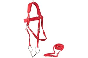 Horse Bridle Adjustable Horse Bridle Rein Harness Headstalls with Soft Cushion Red Bridle for Horse Nylon Headstalls for Hors