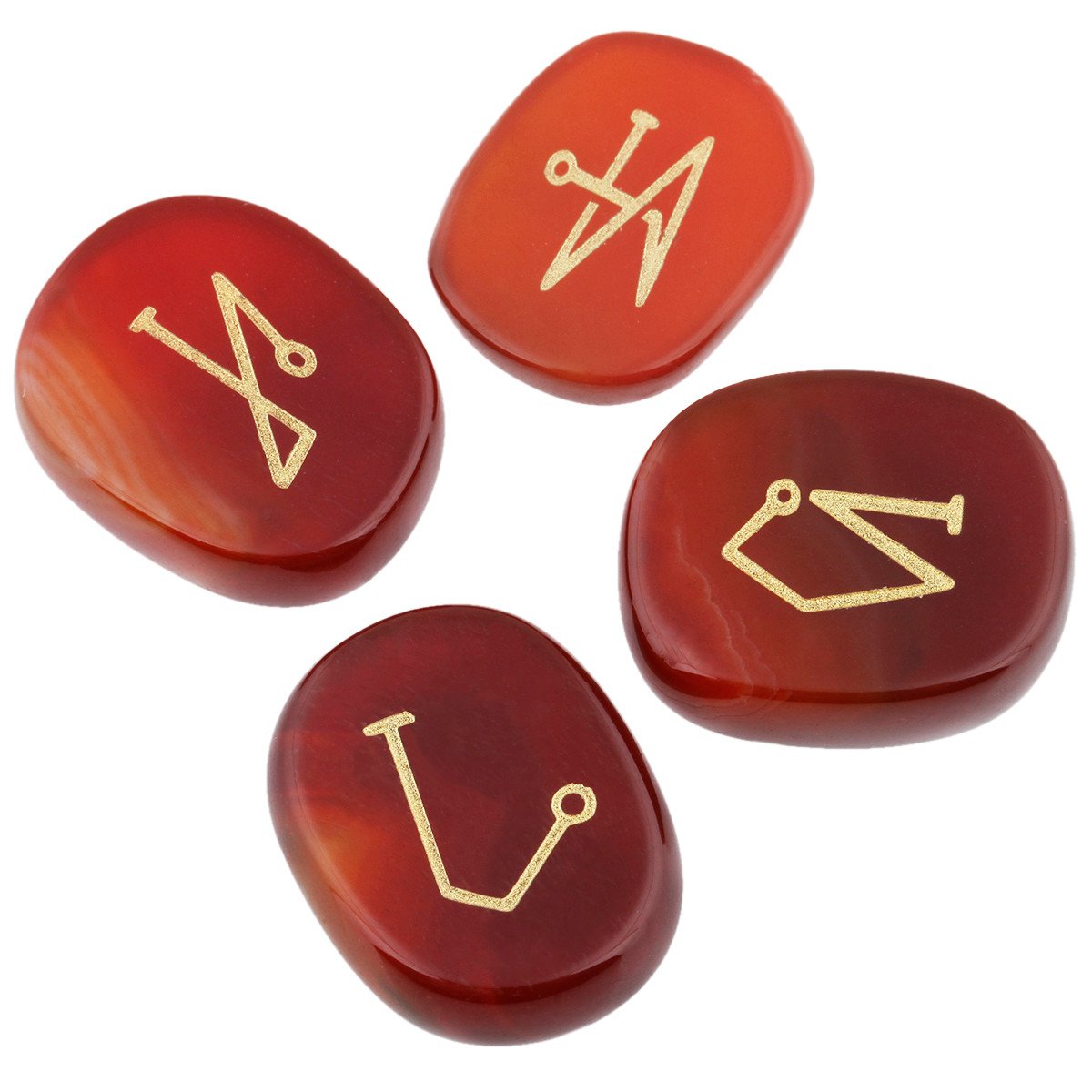 mookaitedecor 4 Piece Carnelian Stones Engraved Angel Symbols Polished Palm Stones for Reiki Crystal Healing
