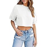 Tankaneo Women Crop T-Shirts Half Sleeve Drop Shoulder Cropped Tops Y2K Casual Summer Basic Tees