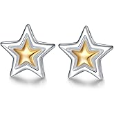 Hpoewre Chunky Two Tone Earrings for Women, Textured Thick Geometric Stud Earrings, Vintage Golden Silvery Mix Color Women's Earrings, Hypoallergenic Fashion Jewelry Gift