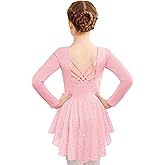 Zaclotre Girls Ballet Leotards with Shinny Skirts Long Sleeve Crisscross Back Dance Dress Outfits