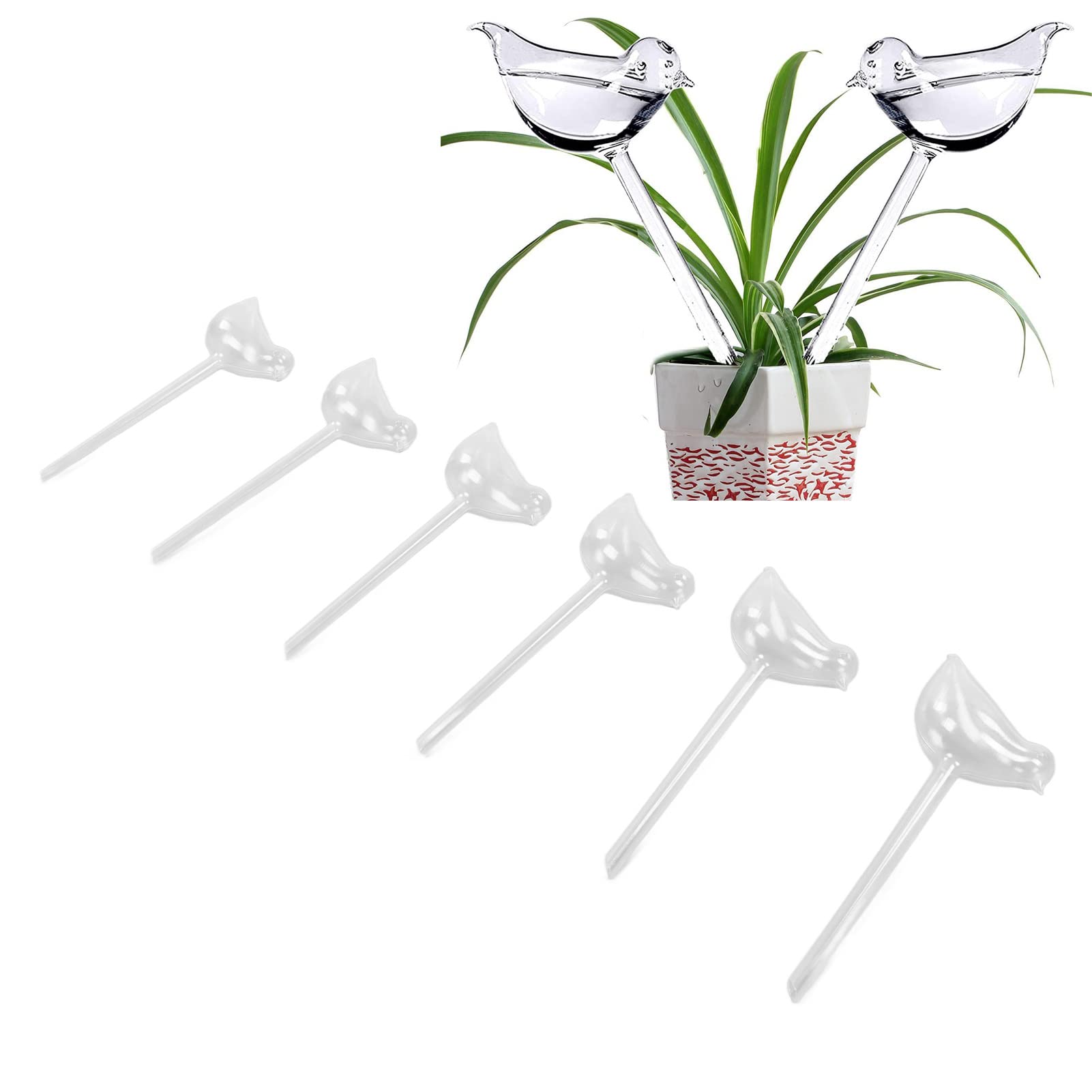 6Pcs Bird Shaped Plant Waterer,Automatic Glass Watering Bulbs, Self Plant Watering Spikes,Plant Watering Device for Indoor Outdoor Garden