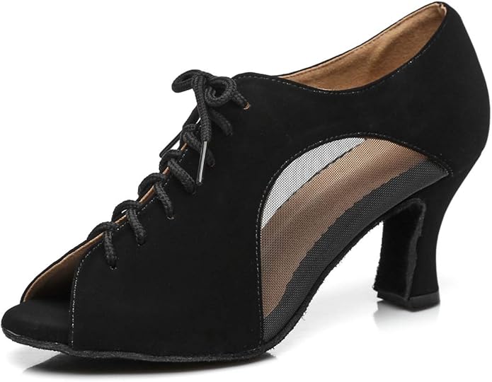 Miyoopark Ladies Laceup Peep Toe Mesh Ballroom Dance
