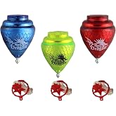 3 Pack Rey Dragon Durable Plastic Spin Tops for Kids Metal Tip Made in Mexico - Trompo Mexicano Rey Dragon Plastico Durable &amp; Punta de Metal (Pack of 3 Assorted Colors)