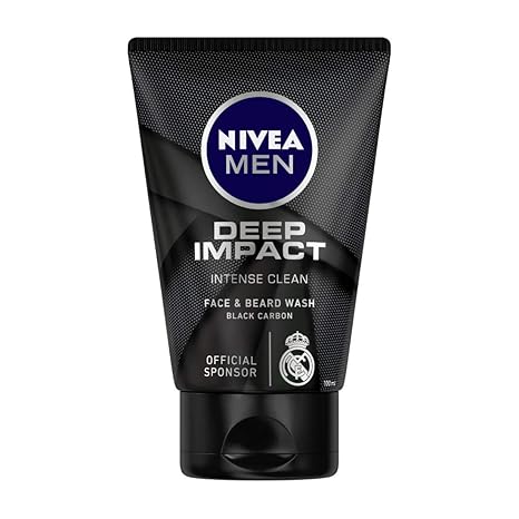 NIVEA MEN Deep Impact Intense Clean Face & Beard Wash with Black Carbon-100gm